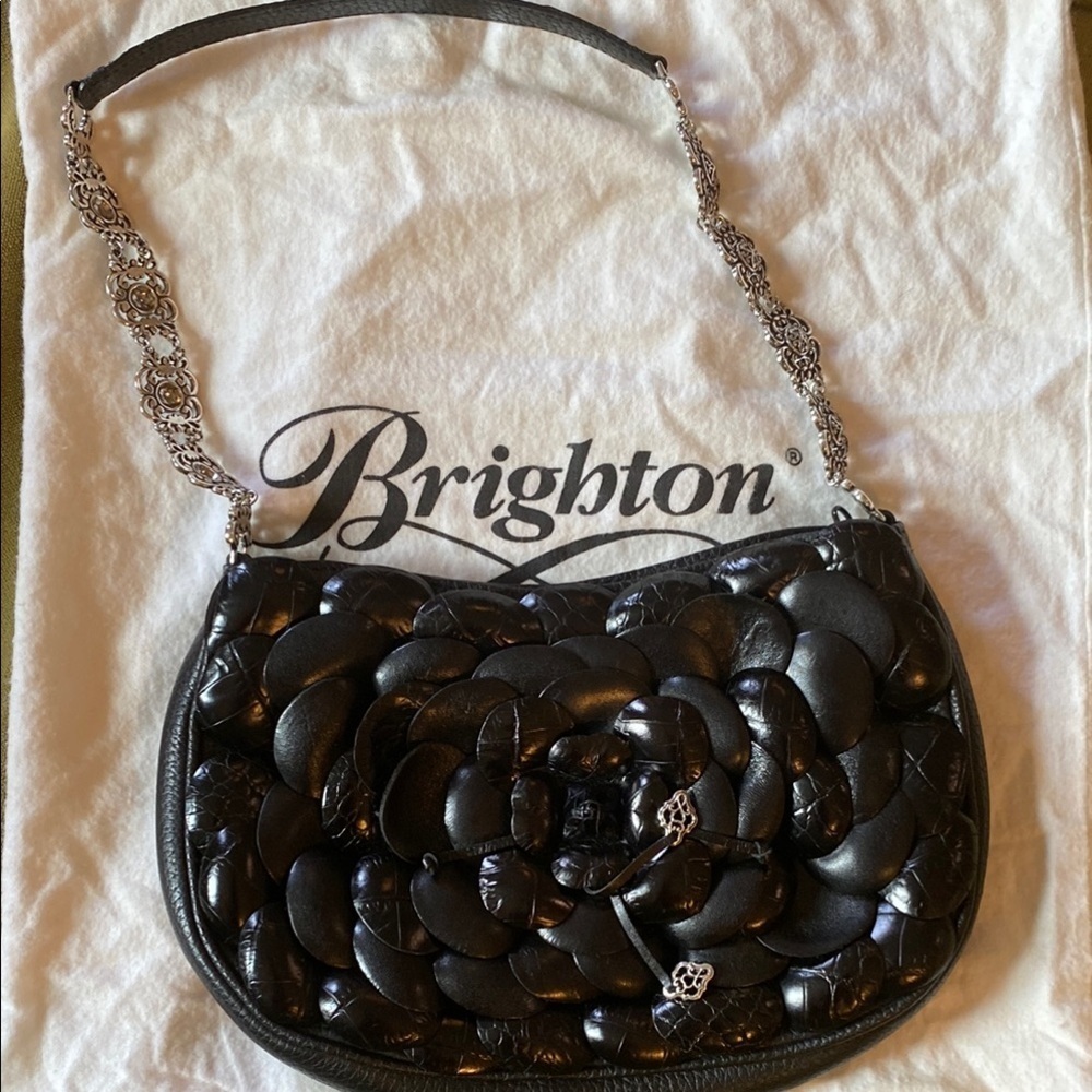 Brighton Black Shoulder Bag with Silver Chain